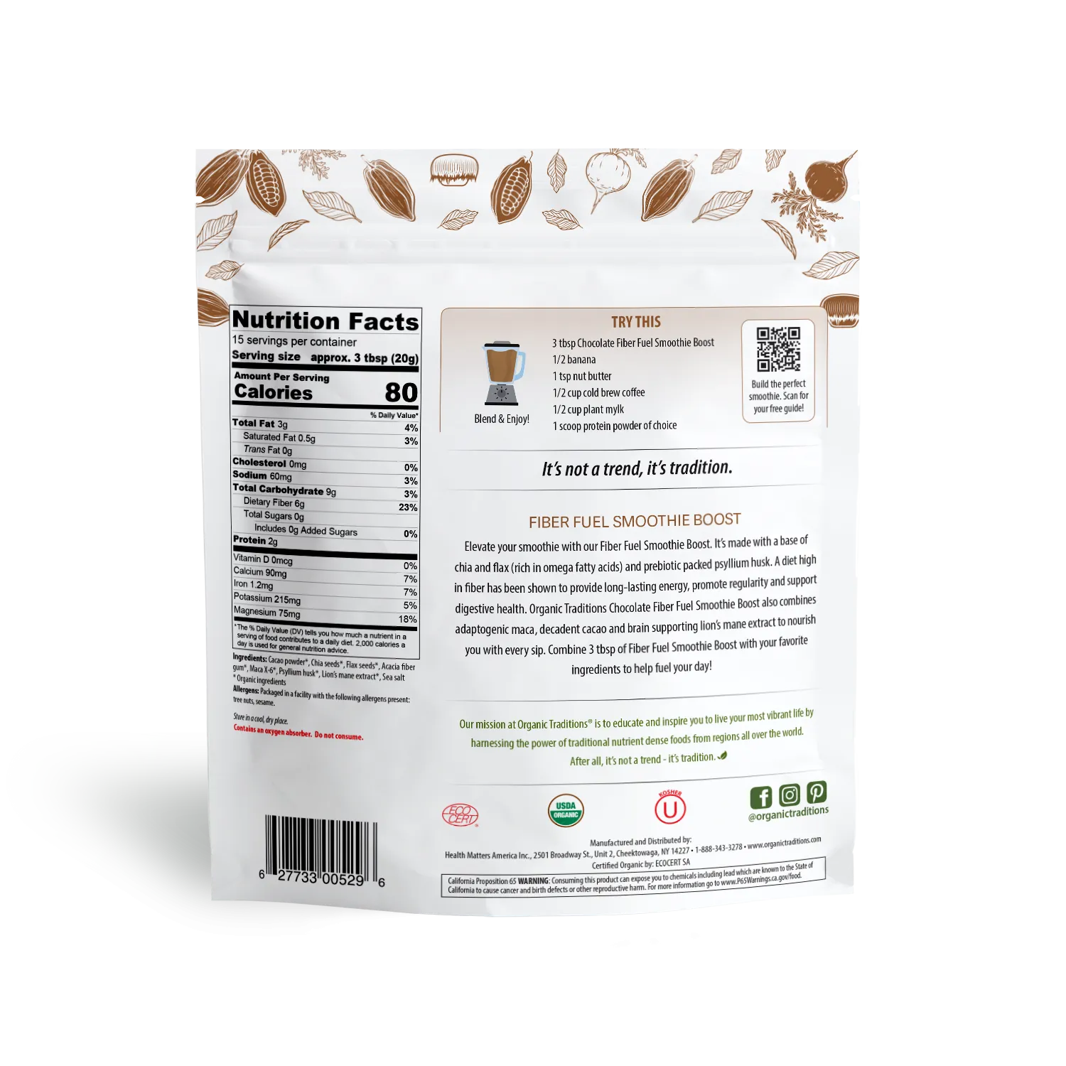 Organic Chocolate Fiber Fuel Smoothie Boost