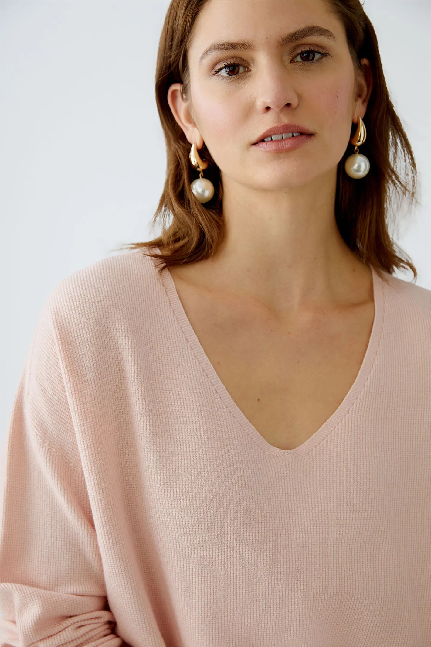 Oui 89057 Pale Pink V Neck Jumper