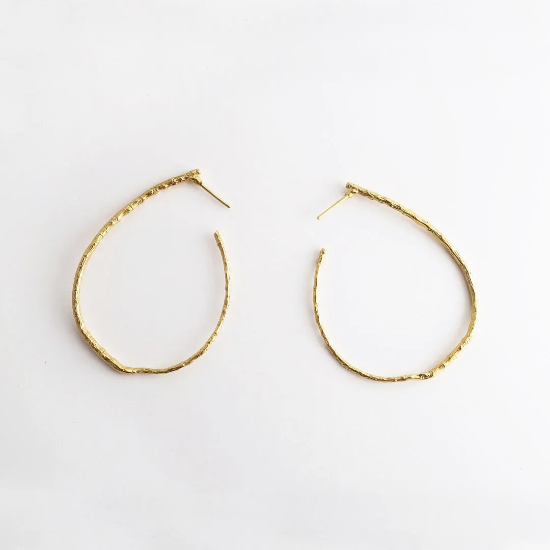 Oval hoop branches - long earrings - silver 925 - gold plated