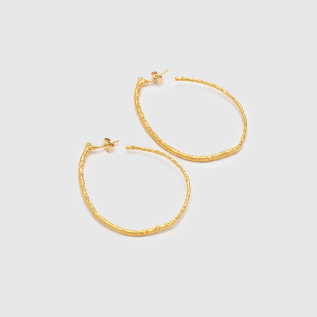 Oval hoop branches - long earrings - silver 925 - gold plated