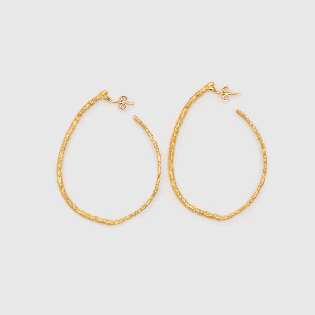 Oval hoop branches - long earrings - silver 925 - gold plated