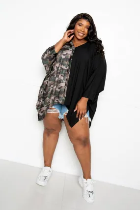 OVERSIZED CAMO PRINT CAPE TOP