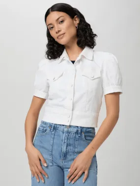 Paige Women's KENDRA Short Sleeved Denim Jacket In White 8645208 Col W4520
