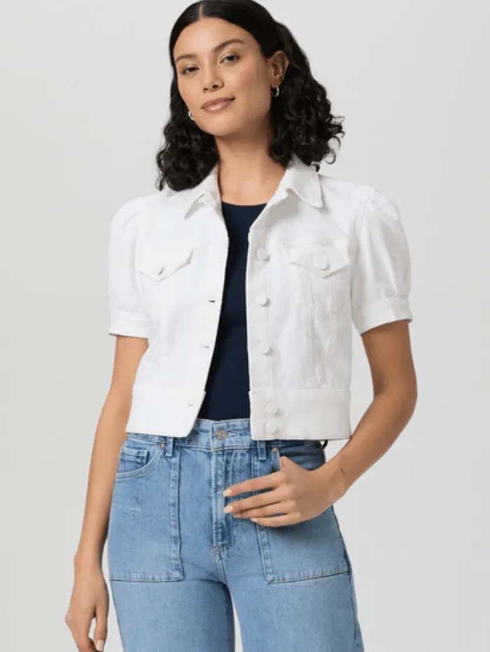 Paige Women's KENDRA Short Sleeved Denim Jacket In White 8645208 Col W4520