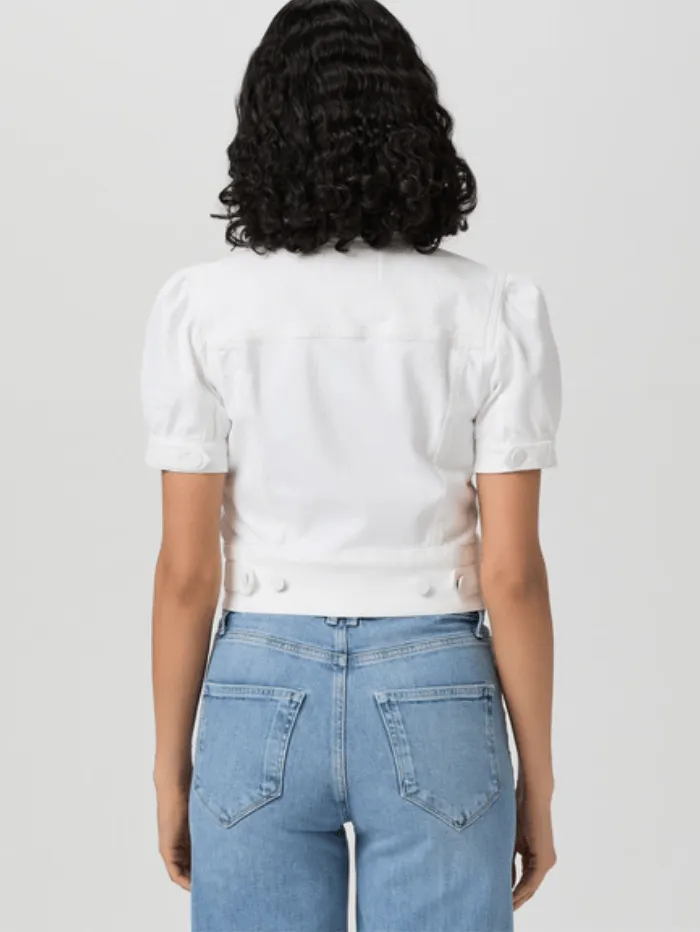 Paige Women's KENDRA Short Sleeved Denim Jacket In White 8645208 Col W4520