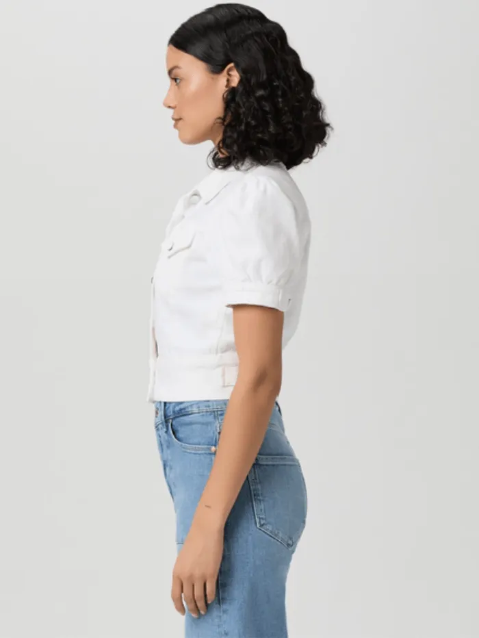 Paige Women's KENDRA Short Sleeved Denim Jacket In White 8645208 Col W4520