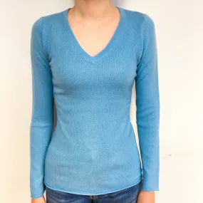 Pale Aqua Blue Cashmere V-Neck Jumper Extra Small