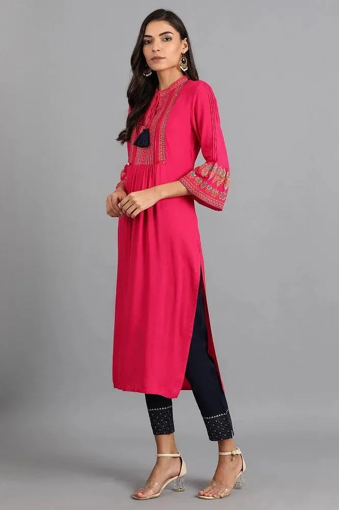 Pink Mandarin Neck Tie-up kurta
