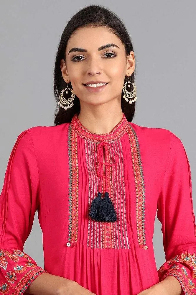Pink Mandarin Neck Tie-up kurta