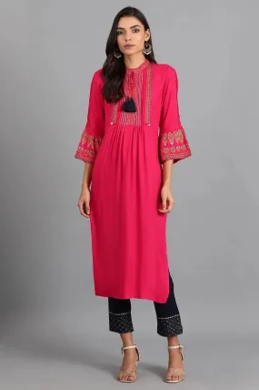 Pink Mandarin Neck Tie-up kurta