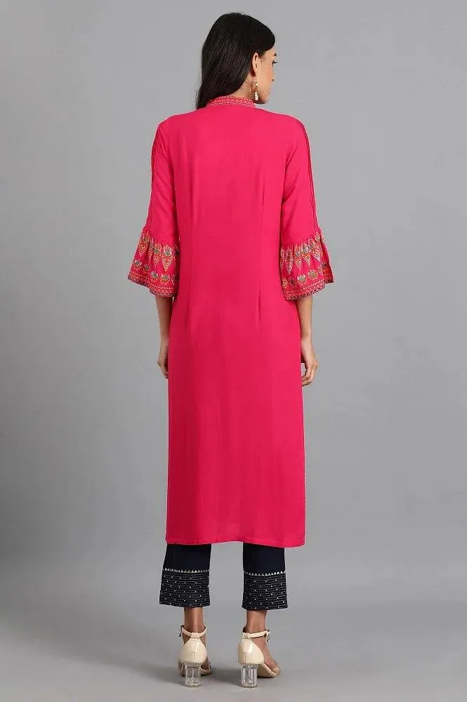 Pink Mandarin Neck Tie-up kurta
