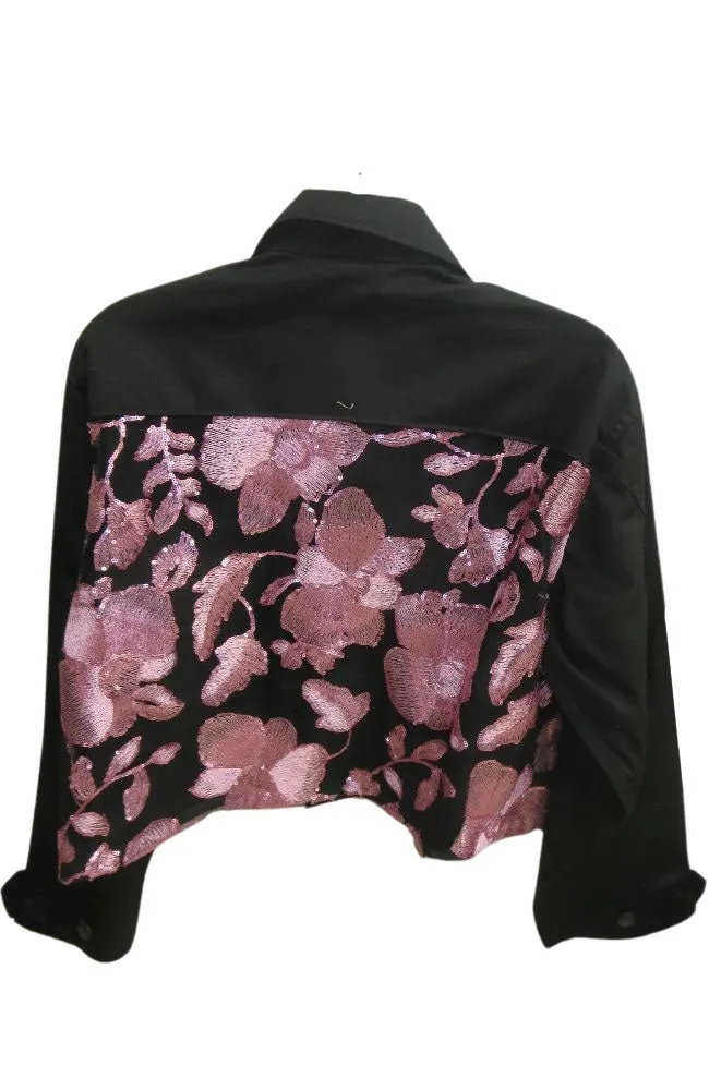 Pink Pop on Black Jacket Cropped