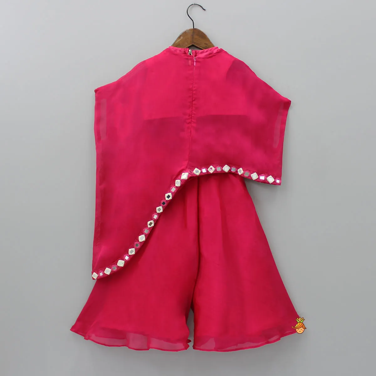 Pink Top With Asymmetric Stylish Cape And Palazzo