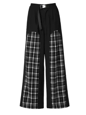 Plaid Color-block Wide Leg Long Pants