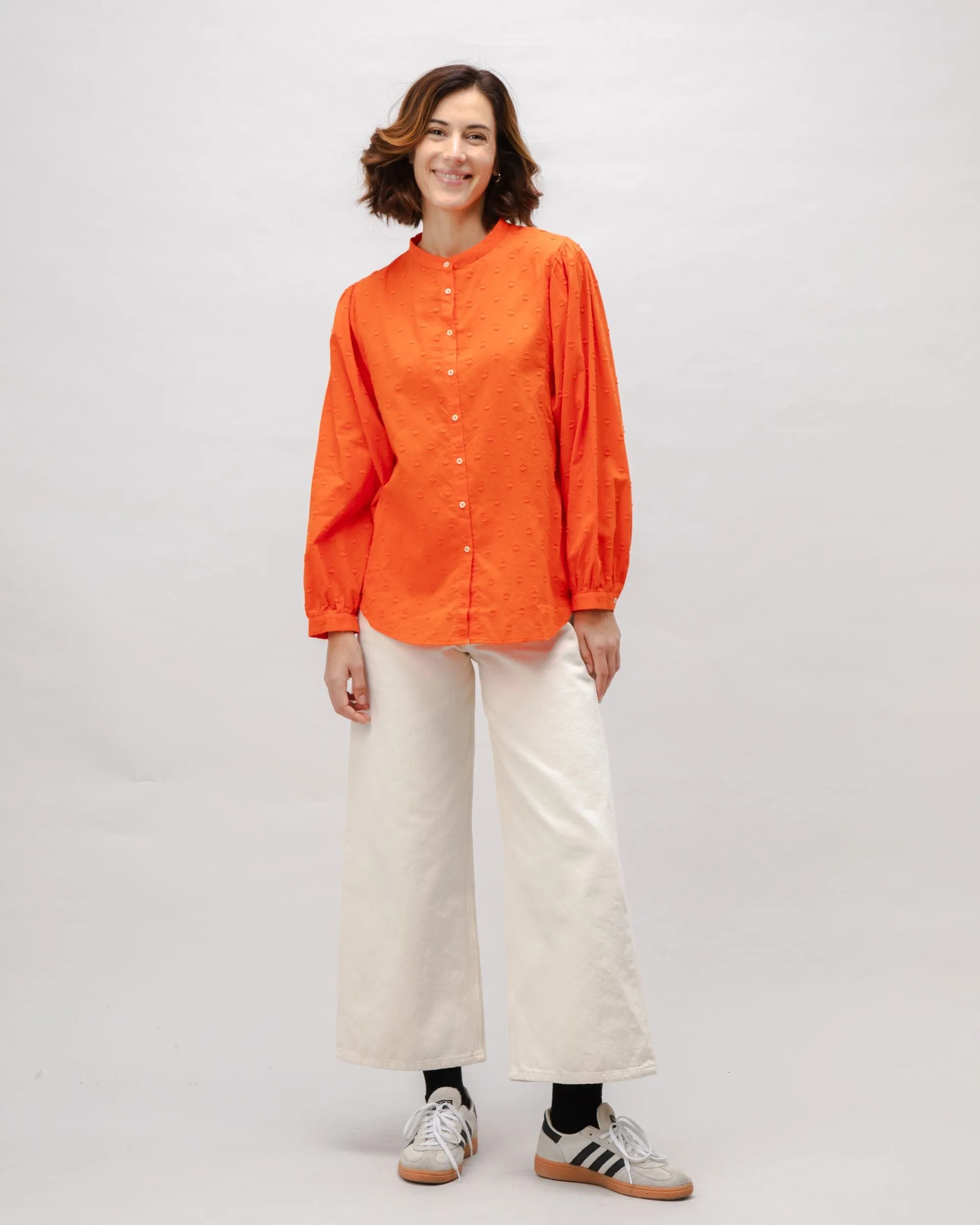 Polka Dot Romantic Cotton Blouse Orange