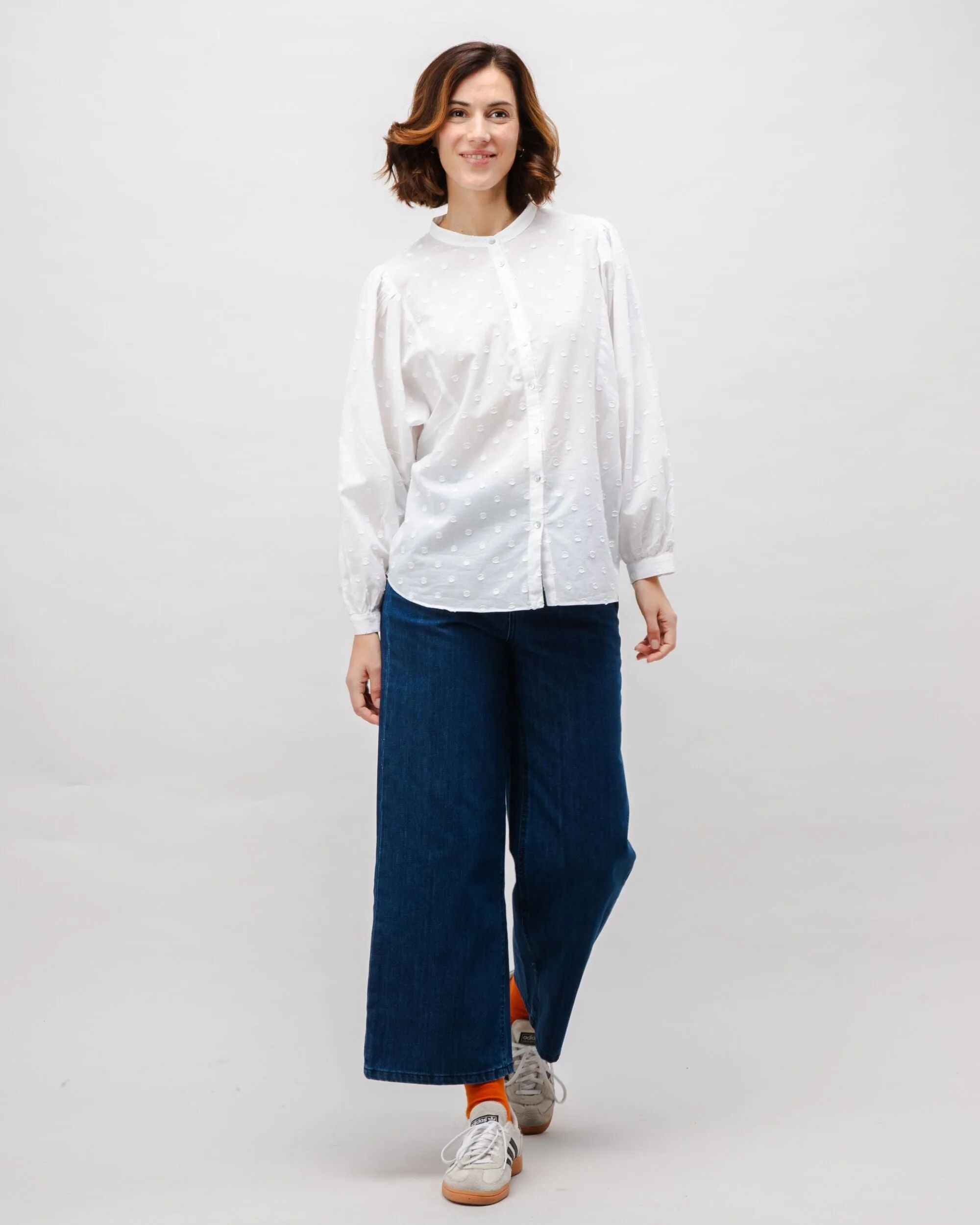 Polka Dot Romantic Cotton Blouse White