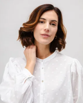 Polka Dot Romantic Cotton Blouse White