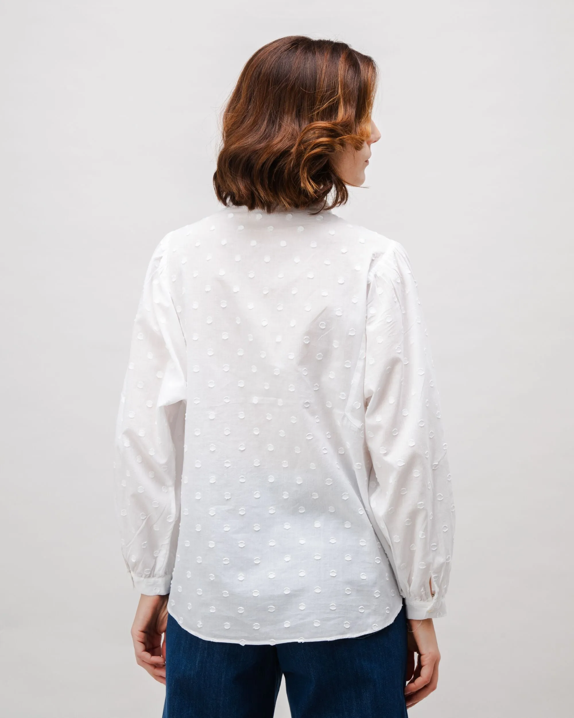 Polka Dot Romantic Cotton Blouse White
