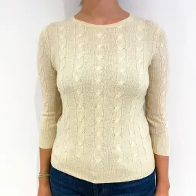 Primrose Yellow Cable Cashmere Crew Neck Jumper Small