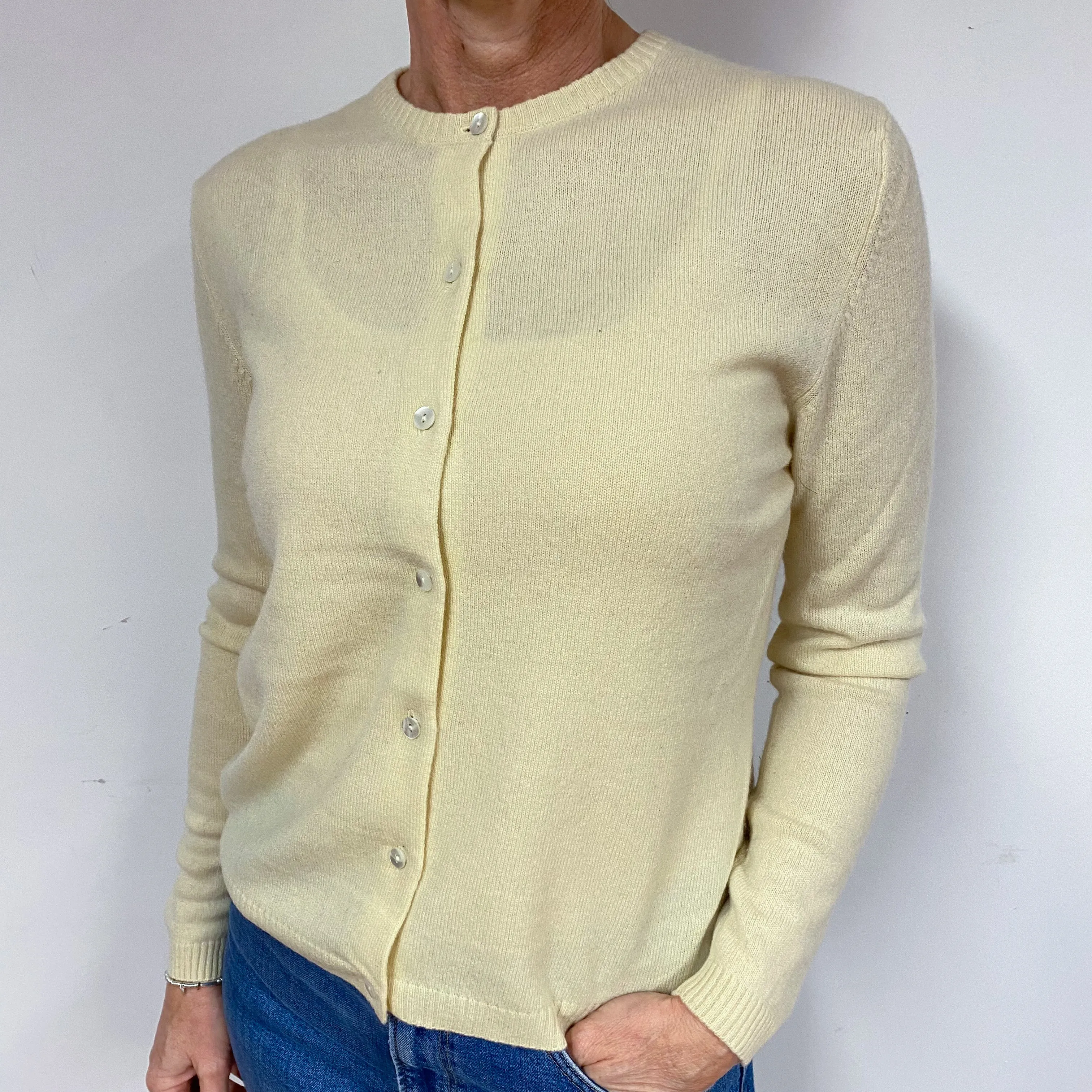 Primrose Yellow Cashmere Crew Neck Cardigan Medium
