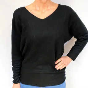 Ralph Lauren Black Batwing Cashmere V-Neck Jumper Medium
