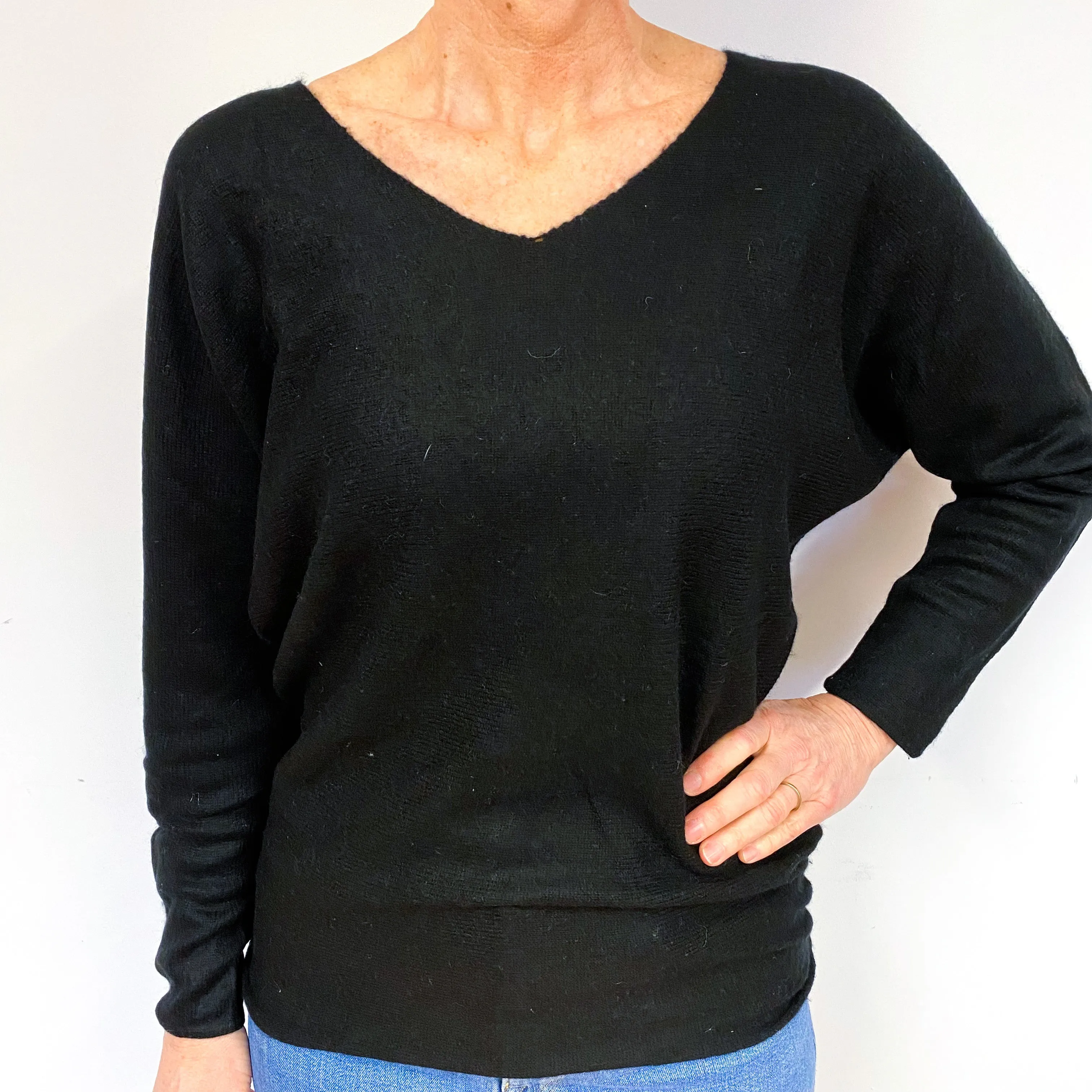 Ralph Lauren Black Batwing Cashmere V-Neck Jumper Medium