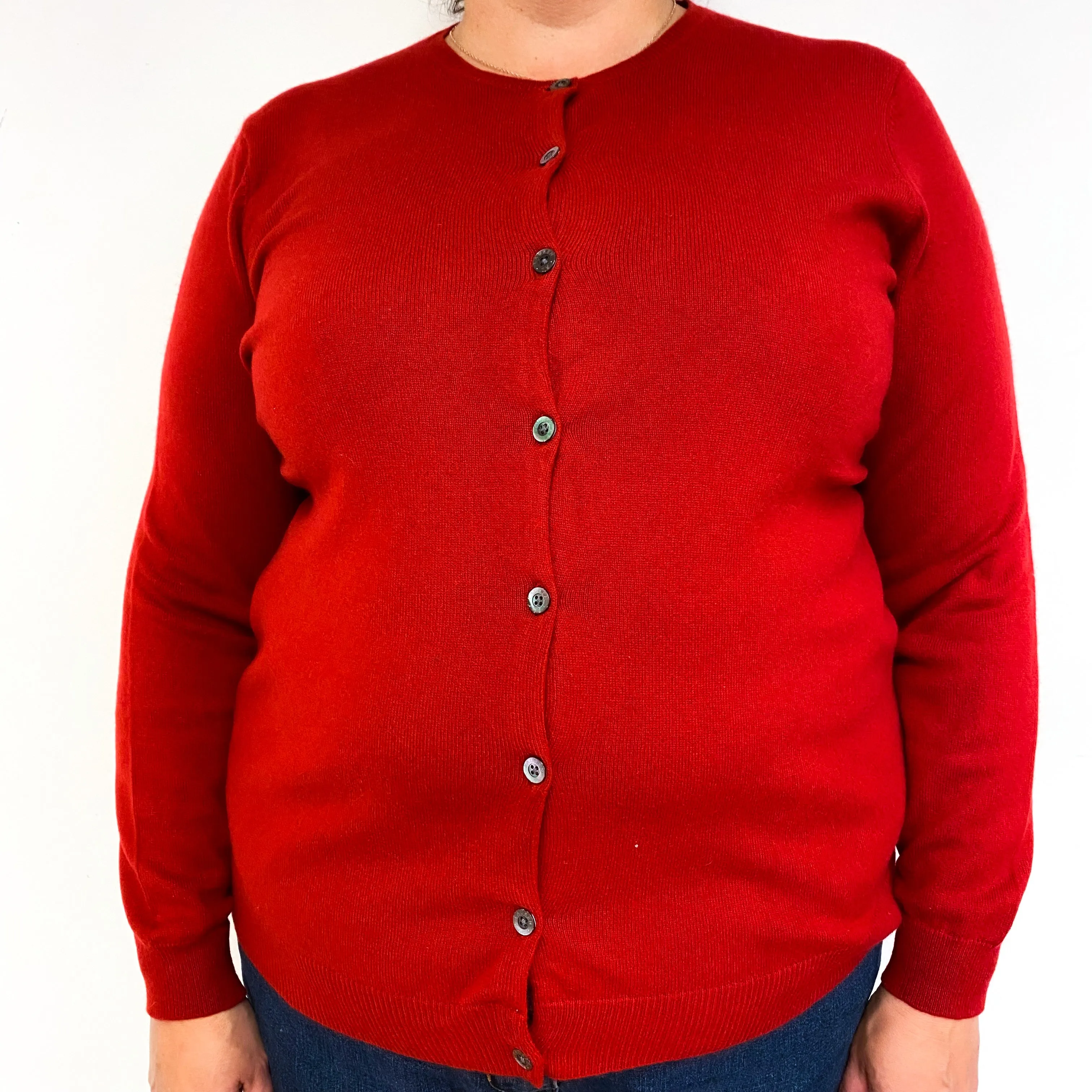 Ralph Lauren Red Cashmere Crew Neck Cardigan Extra Large