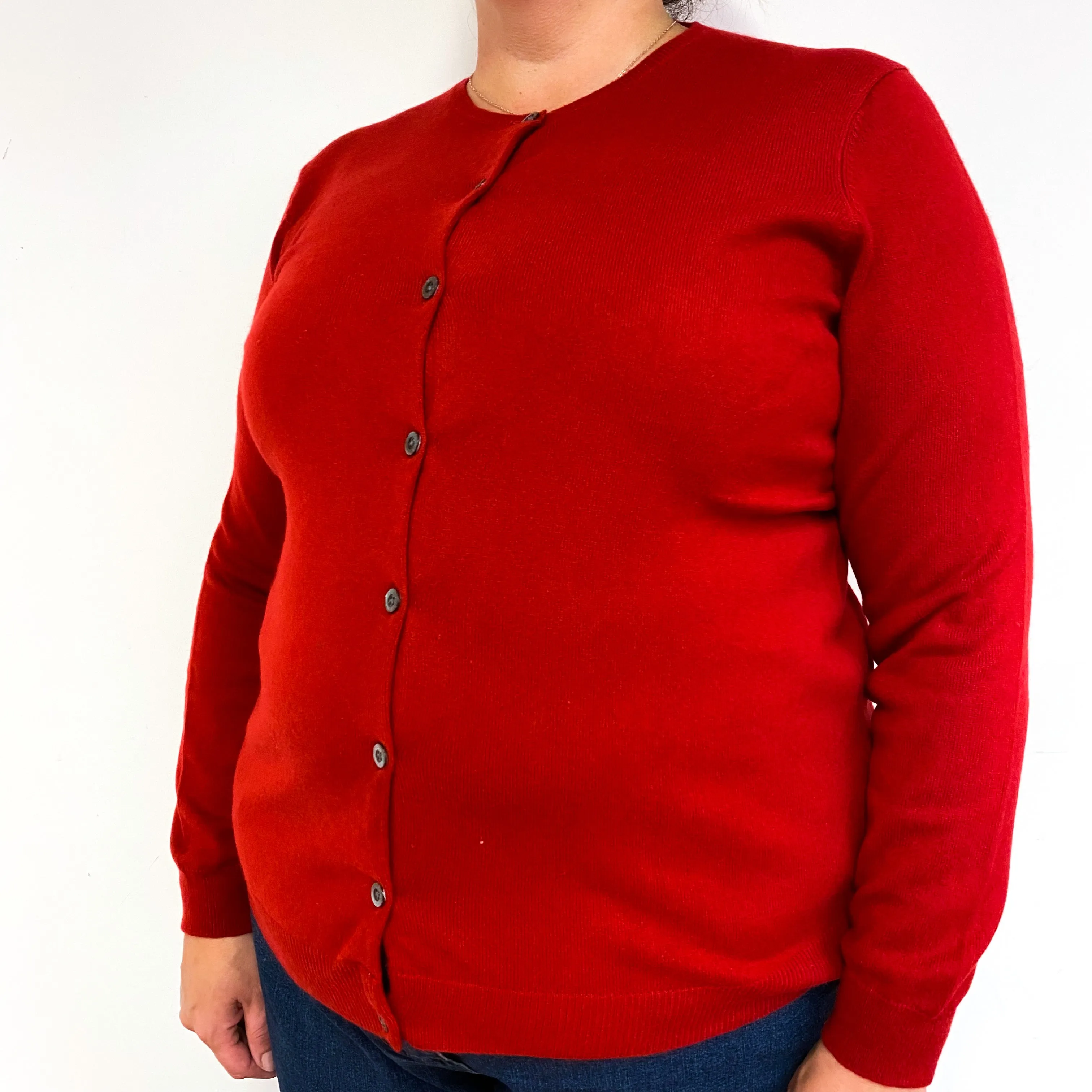 Ralph Lauren Red Cashmere Crew Neck Cardigan Extra Large