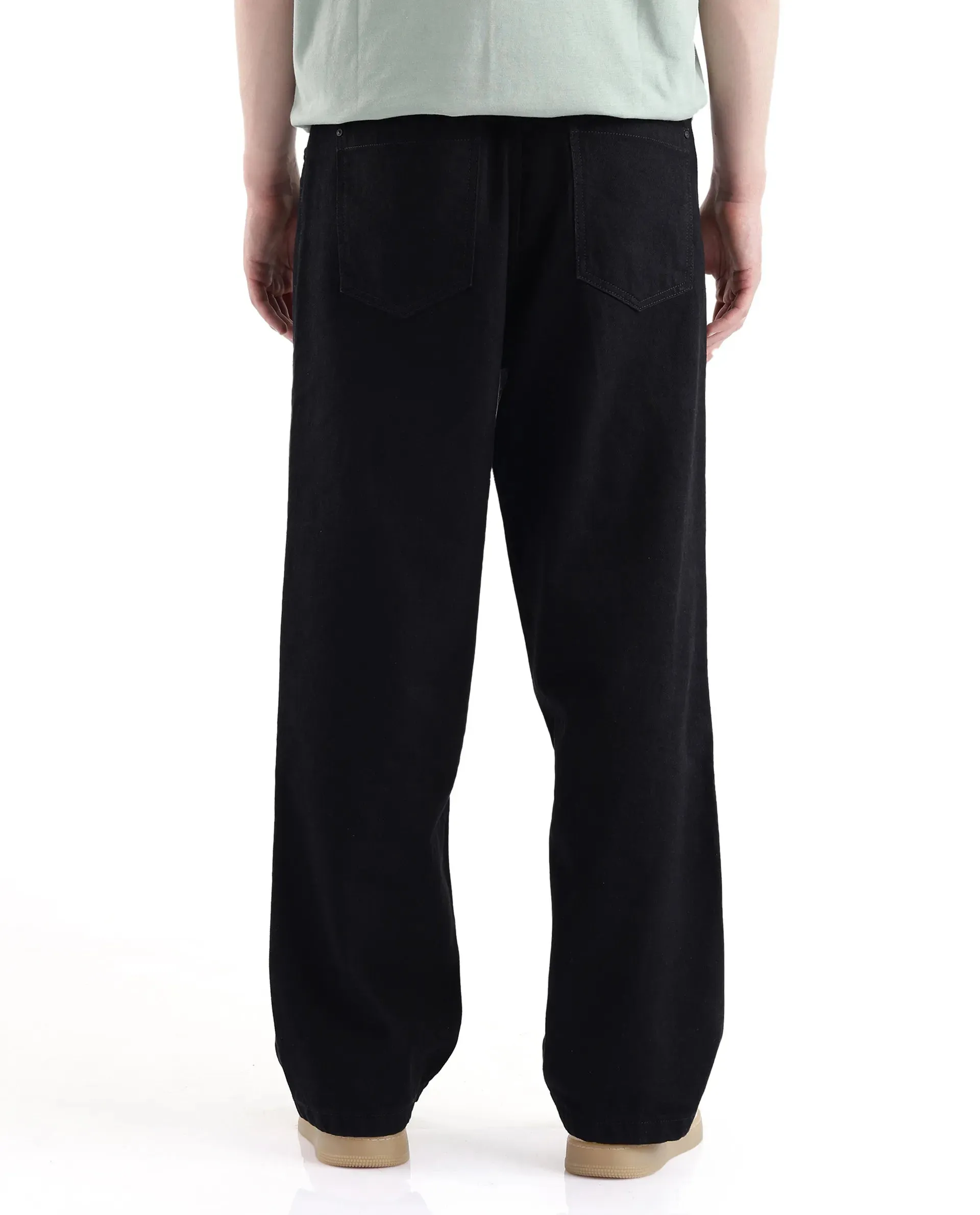 Rare Rabbit Men's Niob Black Cotton Fabric Mid Rise Dark Wash Baggy Fit Solid Jeans