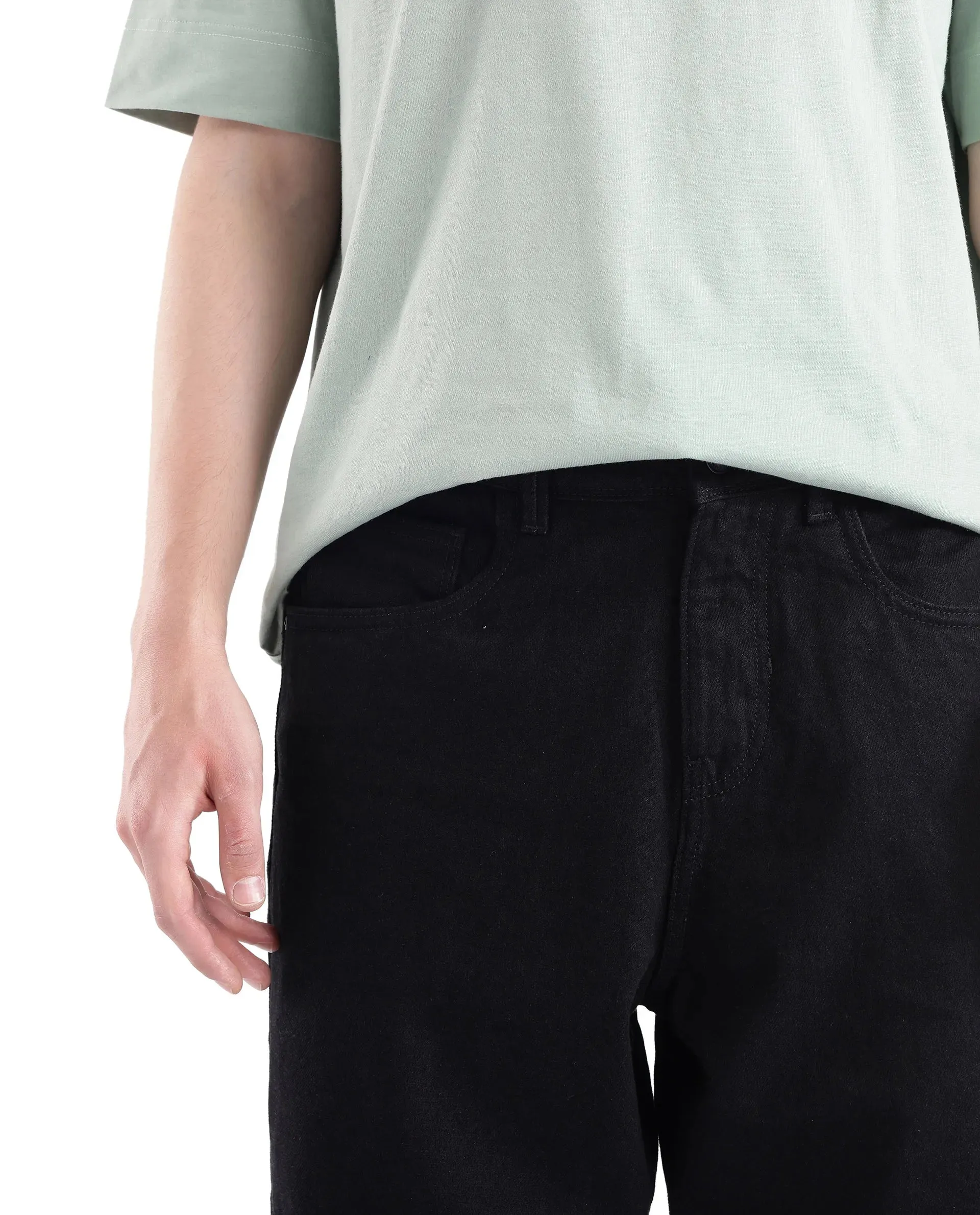 Rare Rabbit Men's Niob Black Cotton Fabric Mid Rise Dark Wash Baggy Fit Solid Jeans