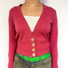 Raspberry Pink Cropped Cashmere V-Neck Cardigan Small