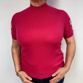 Raspberry Pink Floral Cashmere Short Sleeved Jumper Large