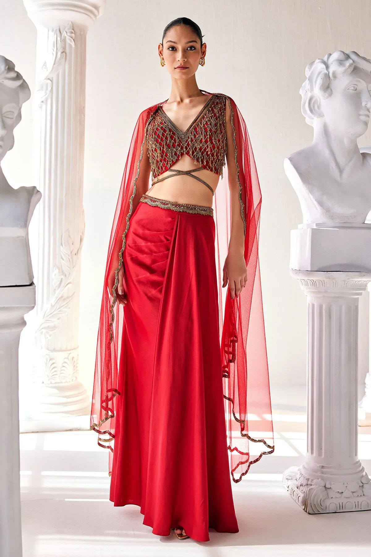 Red Royal Satin Skirt Set
