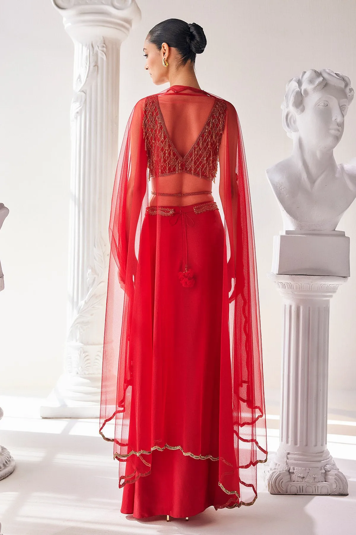 Red Royal Satin Skirt Set
