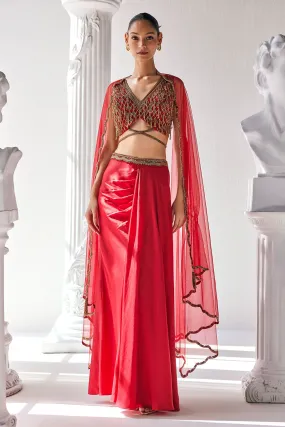 Red Royal Satin Skirt Set