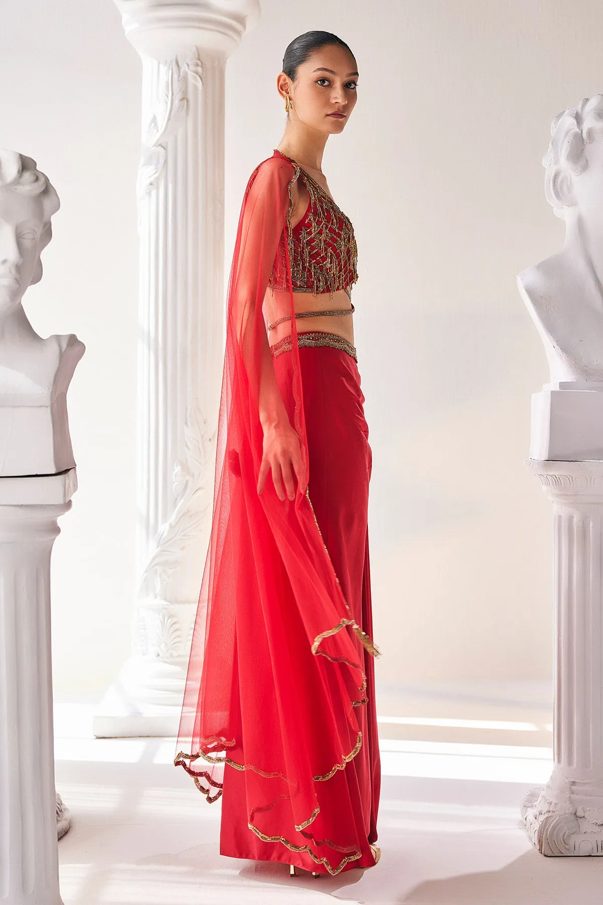 Red Royal Satin Skirt Set