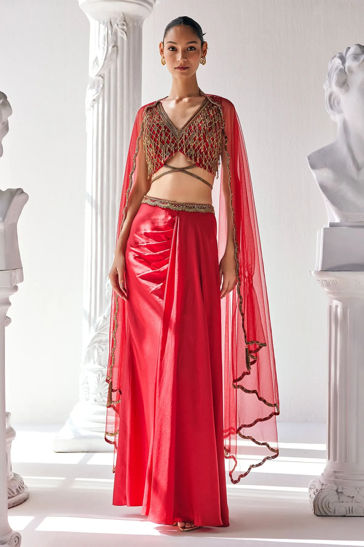 Red Royal Satin Skirt Set
