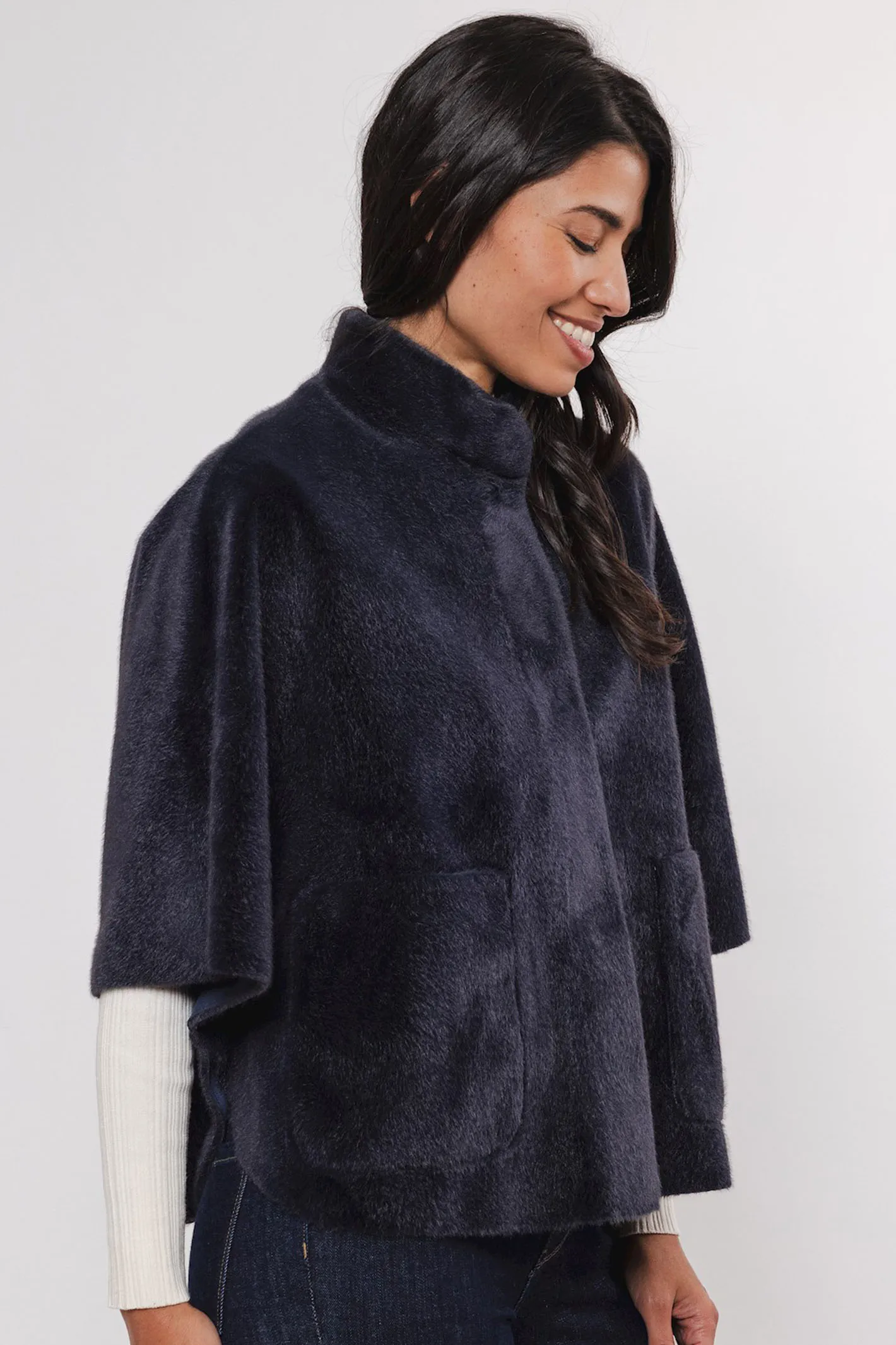 Rino & Pelle Dewi 7002411 Faux Fur Cape Navy