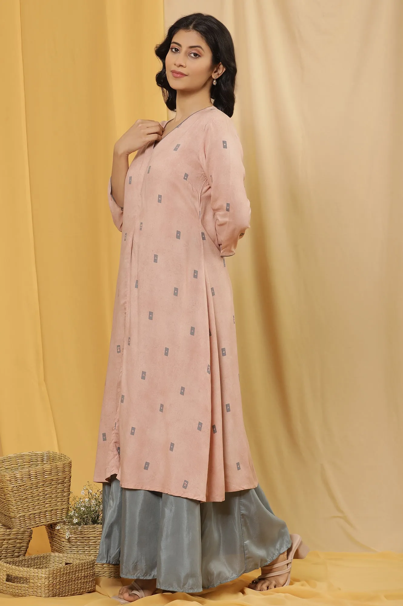 Salmon Pink A-Line Kurta And Flared Pants