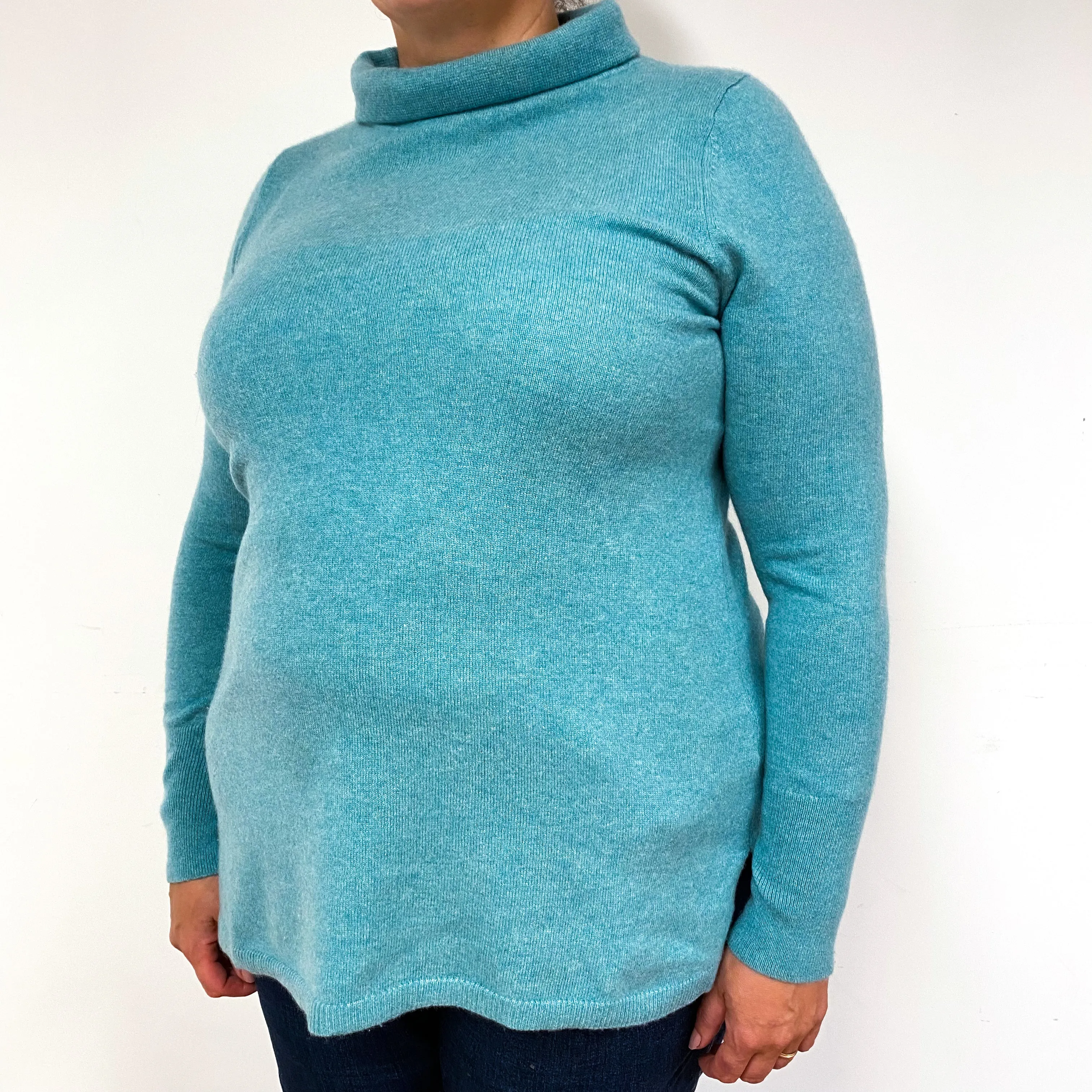 Sea Foam Green Cashmere Funnel Neck Jumper Extra Large