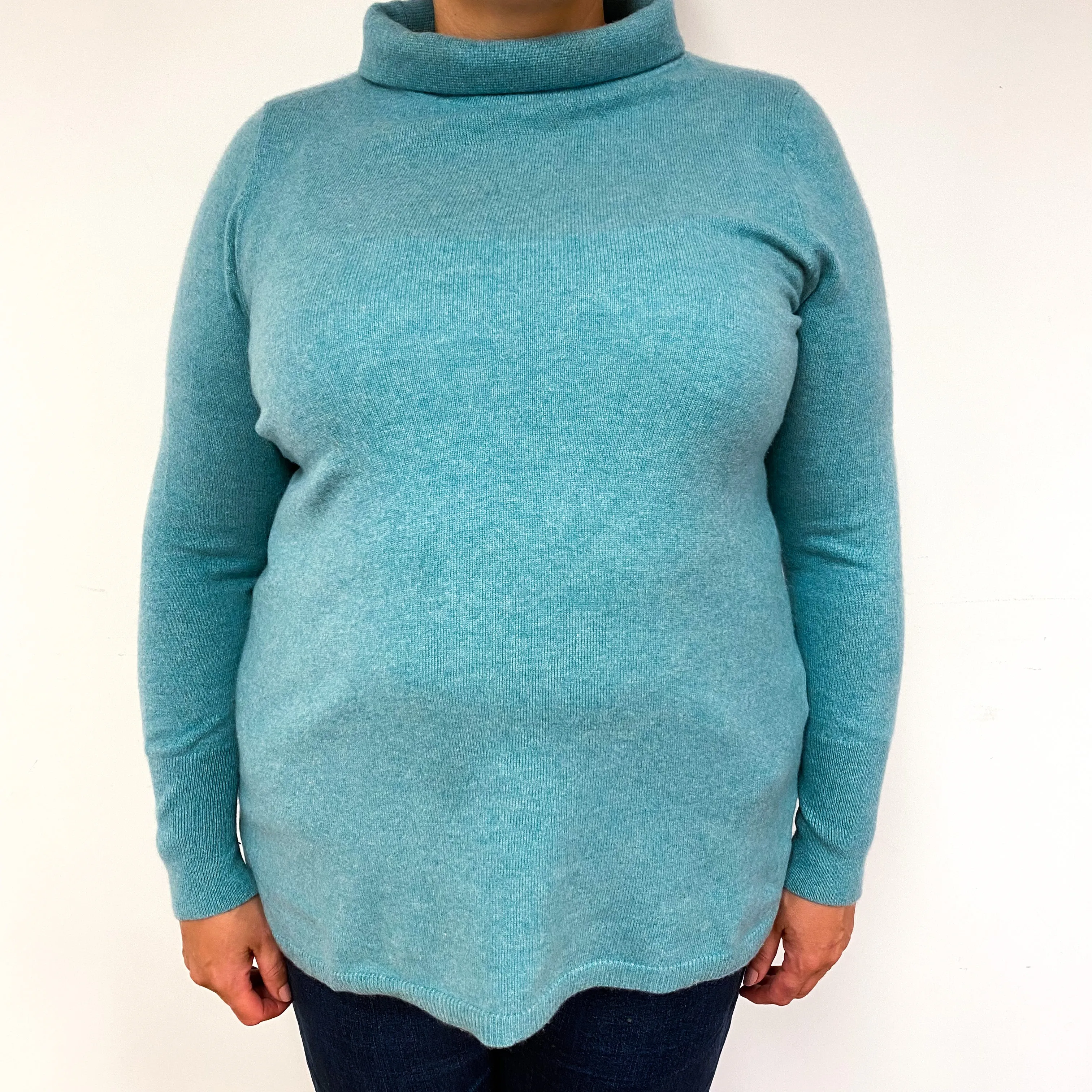 Sea Foam Green Cashmere Funnel Neck Jumper Extra Large
