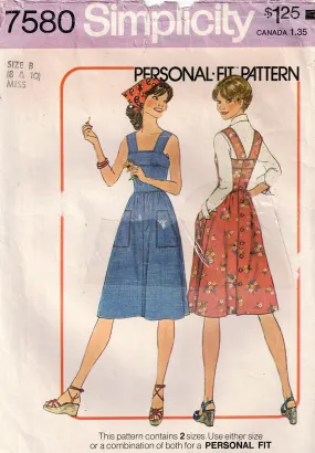 Simplicity 7580 Womens Dress or Jumper With Wide Straps 1970s Vintage Sewing Pattern Size 8 & 10 UNCUT Factory Folded