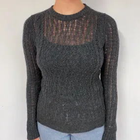 Slate Grey Cashmere Lace Knit Jumper Small
