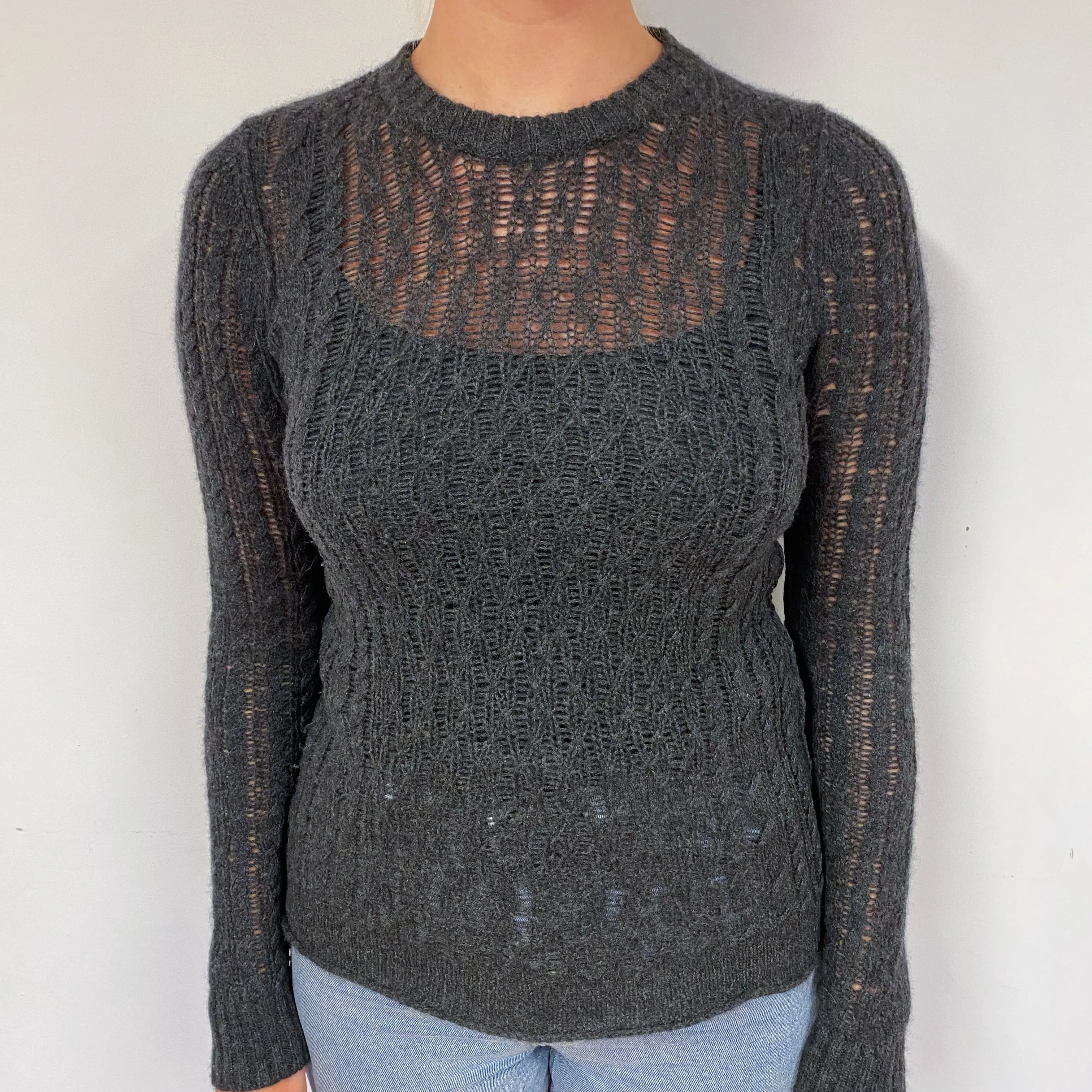 Slate Grey Cashmere Lace Knit Jumper Small