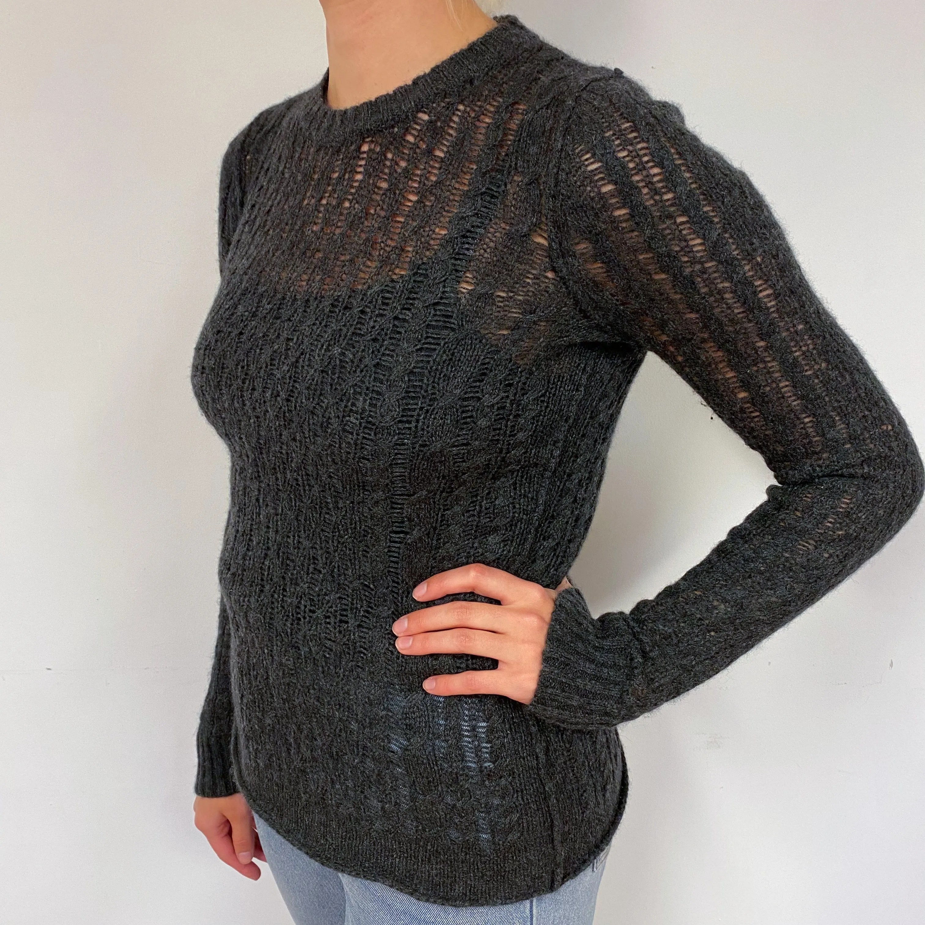 Slate Grey Cashmere Lace Knit Jumper Small