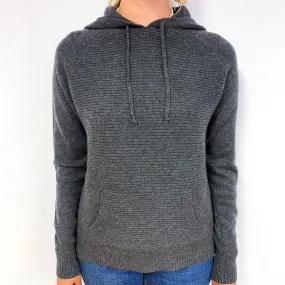 Slate Grey Heavy Rib Cashmere Hoodie Jumper Small