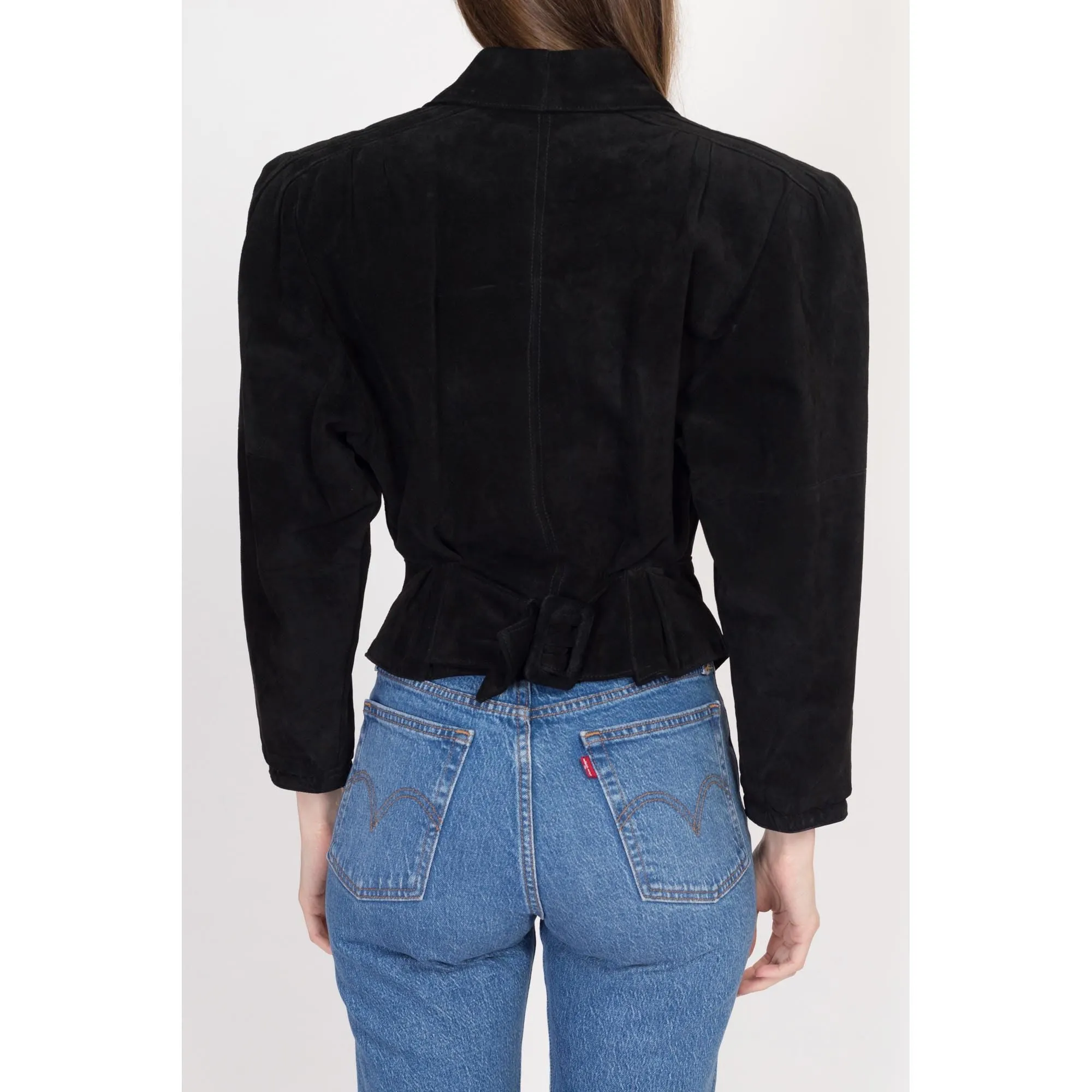 Small 80s New Wave Black Suede Cropped Jacket