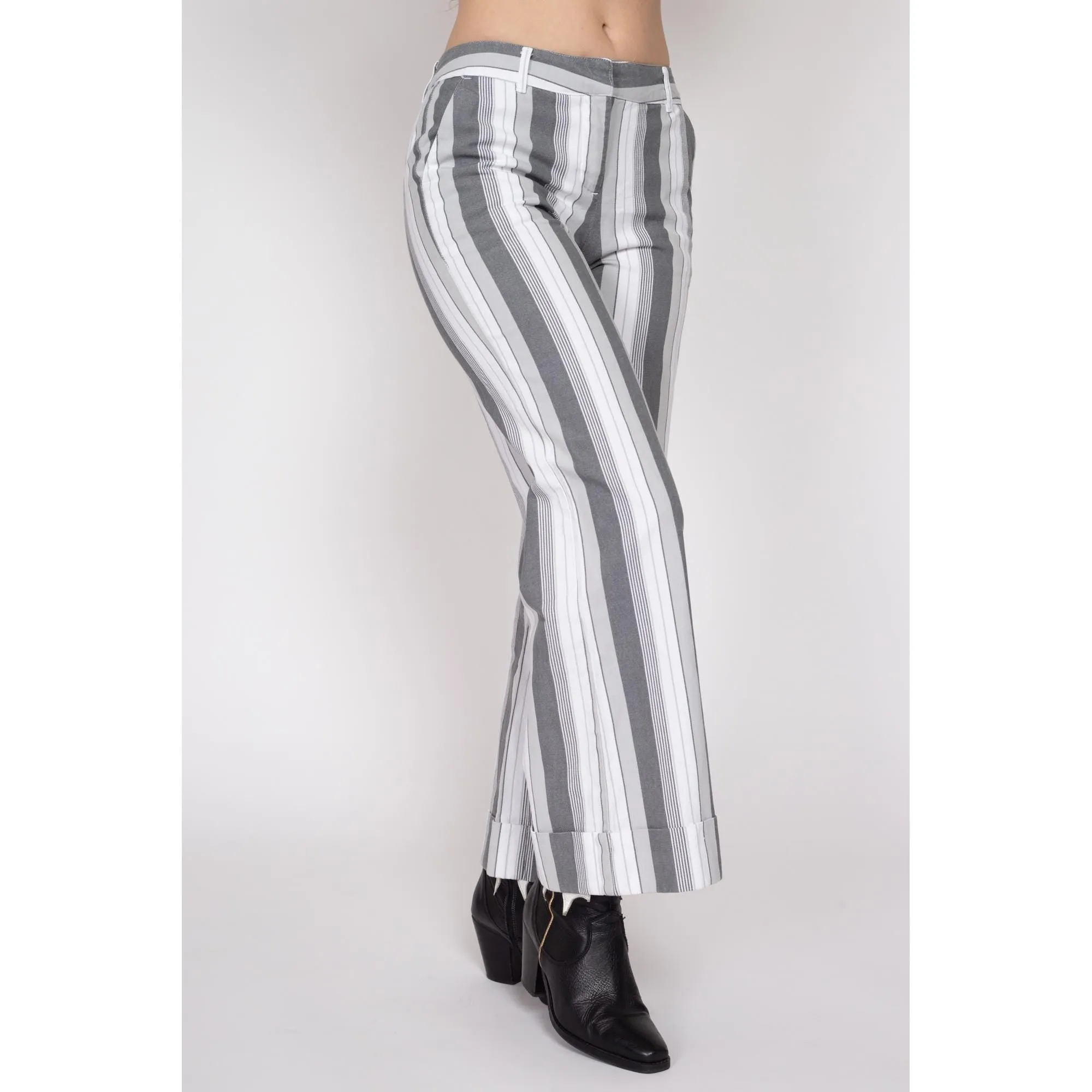 Small Y2K Grey & White Striped Flared Pants