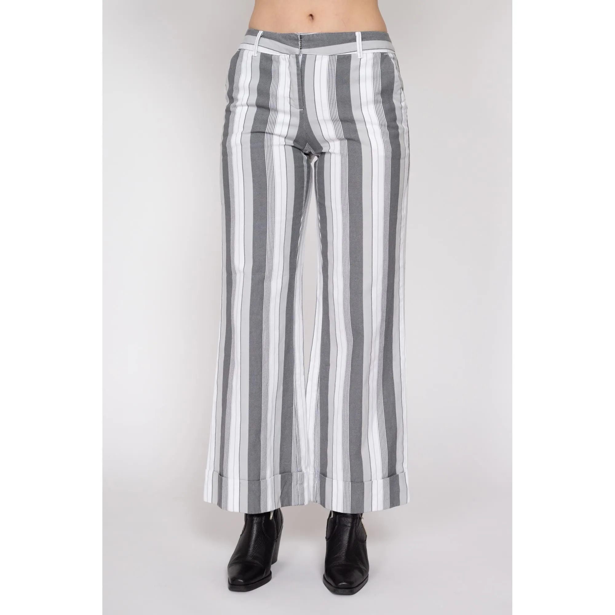 Small Y2K Grey & White Striped Flared Pants