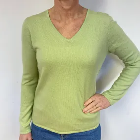 Soft Lime Green Cashmere V-Neck Jumper Medium